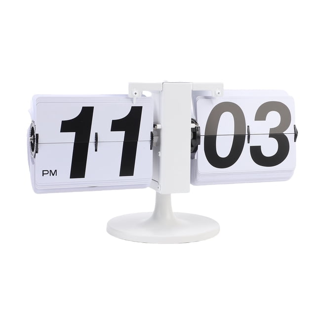Flip Desk Clock Retro Digital Mechanical Battery Powered 12 Hours Quiet Automatic Page Turning Clock with Extended Rod for Living Room Office Study Commercial Space