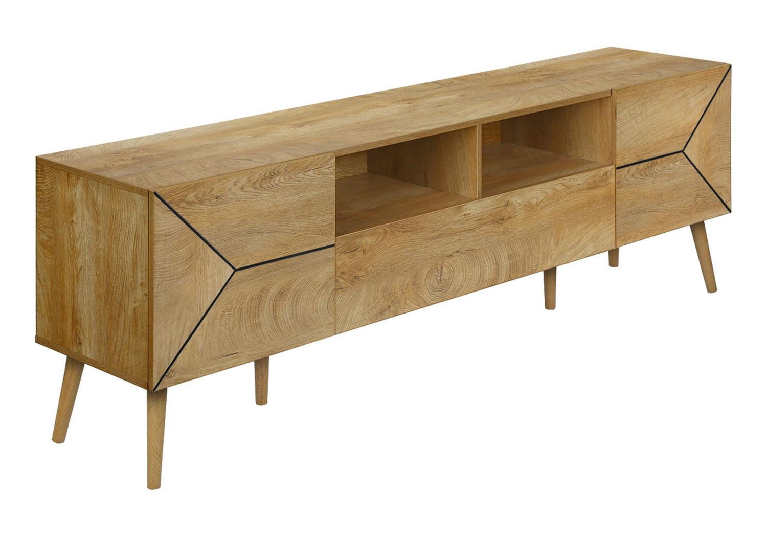 Monarch Specialties Meuble TV, 72 po, Console, Centre de divertissement multimédia, Tiroir de rangement, Laminate noyer, Milieu du siècle, Moderne