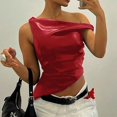 thumbnail image 2 of Women's Off Shoulder Faux Leather Tank Top - Sleeveless, Asymmetrical, Side Ruched, Slim Fit, Perfect for Night Out, 2 of 4