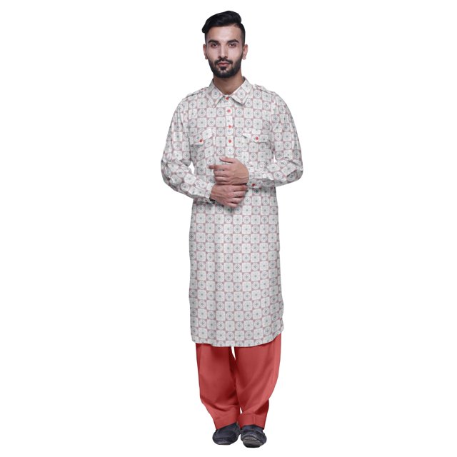 Atasi Mens Rayon Pathani Kurta Solid Salwar Set Printed Punjabi Kurta For Men