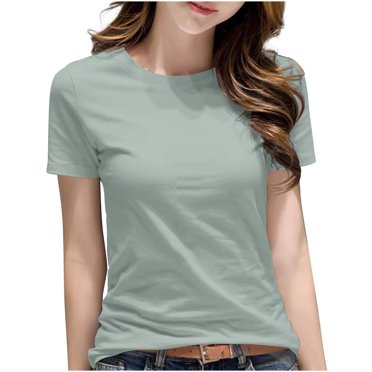 Women Cotton Basic Tops Plus Size Short Sleeve Tshirt Dressy Casual Classic-Fit Crewneck T-Shirts Mint Green, M