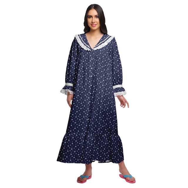 Moomaya Nuisette Imprimée pour Femmes en Coton à Bordure Volantée, Tenue de Nuit d'Allaitement