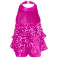 thumbnail image 3 of TiaoBug Girls Sleeveless Shiny Sequins Halter Tassel Mini Dress Latin Jazz Salsa Samba Rumba Unitard Dress Rose 10, 3 of 6