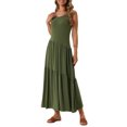 thumbnail image 4 of INSPIRE CHIC Robe d'Été Décontractée Sans Manches à Col Rond pour Femme, Ligne A, Fluide, à Volants, Maxi, L Vert Armée, 4 of 6
