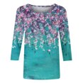 thumbnail image 4 of QIPOPIQ Hauts d'Été pour Femmes 2024, T-Shirts Décontractés à Manches 3/4 Col Rond Tendance Amples Basiques pour Sortir Blouses Fluides Liquidation, 4 of 5