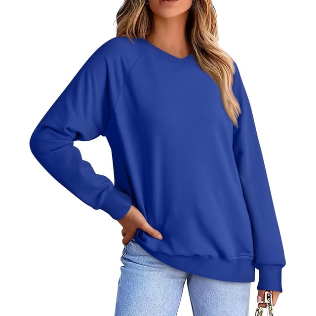 Chandails en Molleton Col en V pour Femmes Manches Longues Décontractées Tops Chandail Oversize