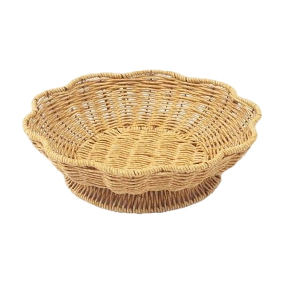 Ohufall Hand-Woven Flower-Shaped Fruit Bowl Food Storage Basket Pedestal Wicker Fruit Tray Bowl For Kitchen And Home Decor