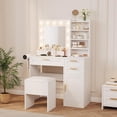 thumbnail image 2 of OUYAWEI Vanity Desk with LED Lighted Mirror & Power Outlet - Modern Makeup Table with 3 Drawers,Storage Cabinet,USB Ports,and Included Stool,Perfect for Apartment,Dorm Room Organization,White, 2 of 8