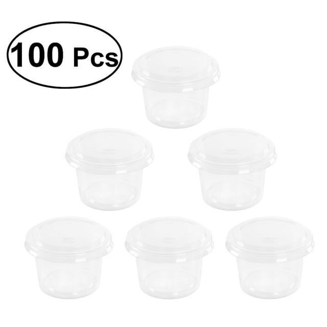 OUSITAID 100PCS 1oz Disposable Plastic Portion Cups Clear Portion Container with Lids for Jelly Yogurt Mousses