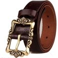 thumbnail image 1 of ORUYROP Coffee Retro Leather Pin Buckle Belt Flower Print Designer Belt for Women, 1 of 5