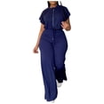 thumbnail image 1 of Tenues de Vacances à la Plage pour Femmes Ensembles Deux Pièces pour Femmes Ensemble de Vêtements d'Été Femme Col Rond Manches Courtes Hauts Ensembles Pantalons Style Pantalon Cargo S_289 Survêtements pour Femmes Bleu m, 1 of 7