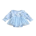 thumbnail image 2 of Baby Girls Princess Romper Dress Long Sleeve Floral Printed Ruffles Lace Mesh Jumpsuits 0-18M, 2 of 10