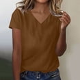 thumbnail image 2 of Besolor Summer Short Sleeve Shirts for Women Casual V Neck Solid Color Basic Tees Ladies Going out Tops, 2 of 3