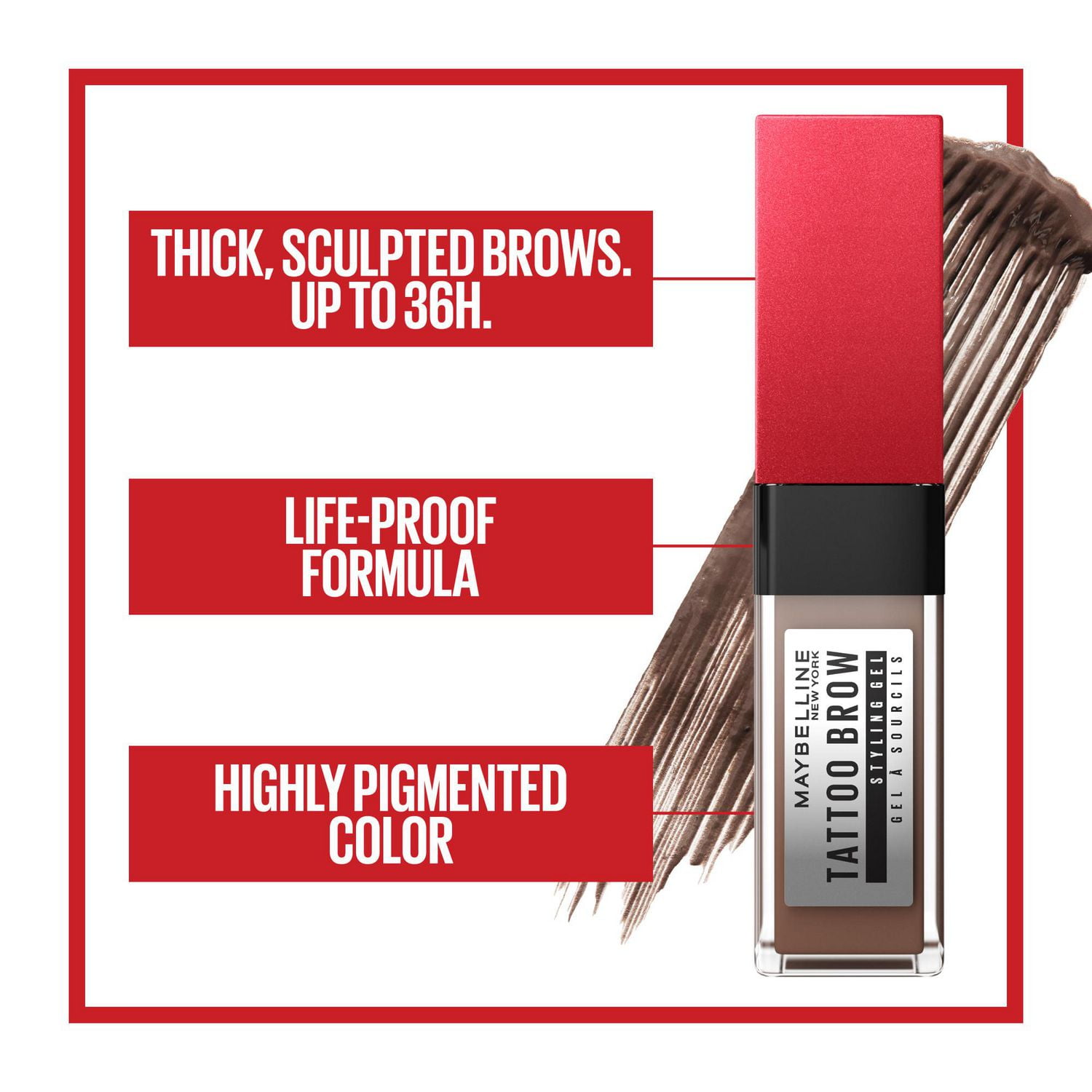 Maybelline Gel Tattoo Brow 3 Jours, hydrofuge, couleur ultrapigmentée