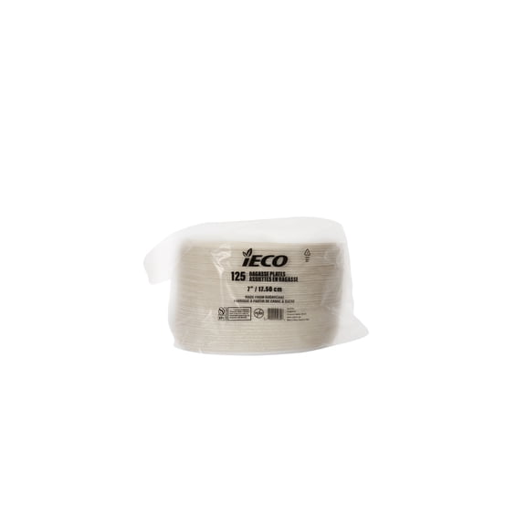 iECO 7" Dessert Bagasse Plates, 125 Plates