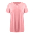 thumbnail image 2 of Ladies Top V Neck Fashion Solid Color Short Sleeve Pocket Loose T Shirt, 2 of 4