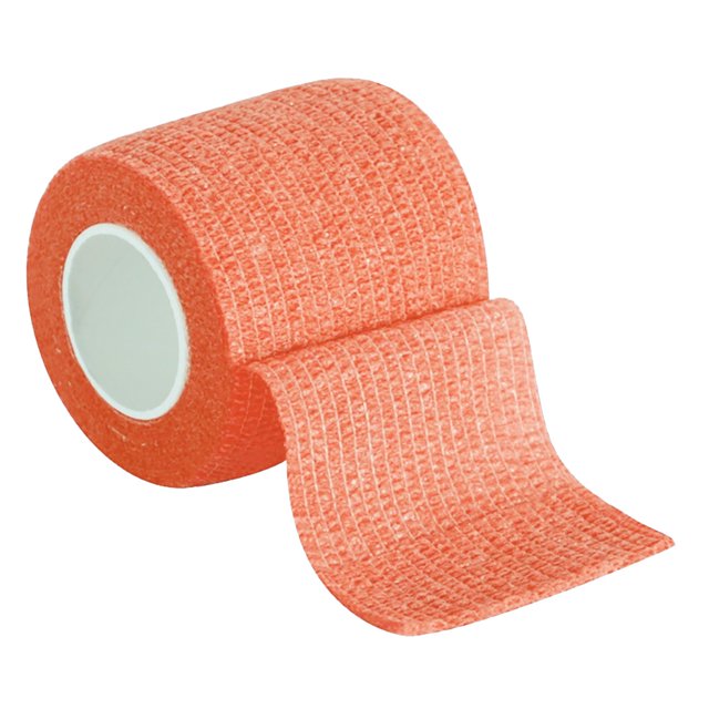 Ensemble de 3 Pcs Bandage de Soins de Protection Musculaire Tape Sports Élastique Thérapeutique Montré en Gros Plan. le Ruban Est orange, Fait d'Un Matériau Non Tissé Auto-Adhésif, et Présente un Dos Adhésif à Motif Ondulé Texturé. Conçu pour Protéger les muscles, Améliorer la Circulation Sanguine et Soutenir les Mouvements Tout en Étant Imperméable et Respirant. Idéal pour les applications Sportives Thérapeutiques. Chaque Rouleau Mesure 5 cm de Largeur et 4,5 m de Longueur.