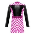 thumbnail image 2 of Hansber Girls Race Car Driver Unitard Halloween Kids Racer Short Jumpsuit Checkerboard Print Leotard Black 6, 2 of 7