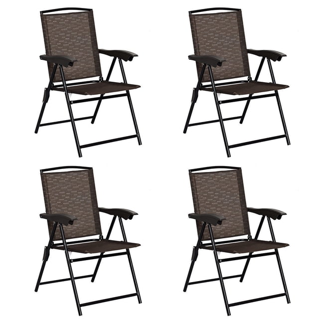 Gymax Chaise Pliante en Tissu Réglable 4 Pcs, Cadre en Tube d'Acier Enduit de Poudre, Intérieur Extérieur