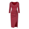 thumbnail image 3 of WTXUE Robe Portefeuille, Robe de Soirée à Manches Longues pour Femmes avec Fente Haute et Col en V, Robe pour Femme, Robes Rouges pour Femmes, Rouge 2TG, 3 of 9