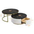 thumbnail image 2 of Kosynda Round Nesting Coffee Tables Set of 2 with Storage, Marble Top Circular Center Table Set with Drawer and Metal Frame for Living Room, Home, Apartment, Office, Black, 2 of 10