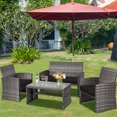 thumbnail image 1 of Patiojoy Ensemble de Mobilier de Patio Extérieur 4 Pcs en Rotin Osier Ensemble de Canapé de Conversation Noir, 1 of 7