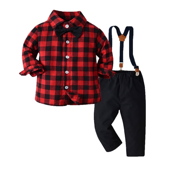 Toddler Boy Clothes Christmas Baby Boy Clothes Baby Plaid Shirt Suspender Pants Set Outfit Kids Boys 2 7 Short Outfit Boys Sweatpants Suit Knitted Clothe Bow Sleeve Dress Fall Outfits Red 12-18 Months