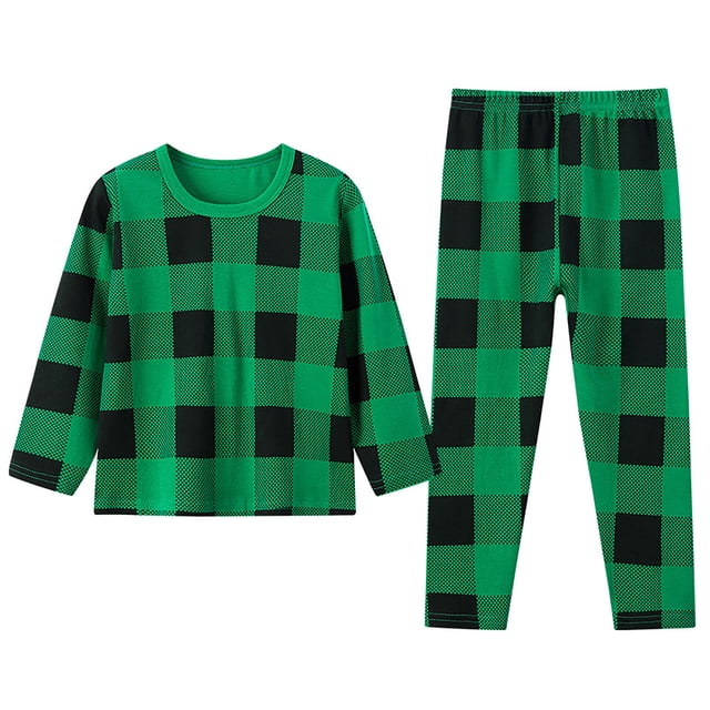 PMVFHDE Pyjamas pour Enfants Garçons Ensembles de Pyjamas Printemps et Automne pour Garçons et Filles Bas d'Hiver Pyjamas Chauds Ensemble Vert,150/9T