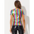 thumbnail image 4 of INSPIRE CHIC Women's Party Metallic Textured Short Sleeve Shiny Multicolor Top X-Small Rainbow Color, 4 of 5