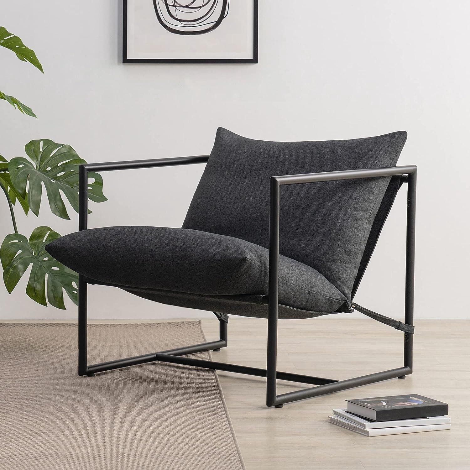 Zinus Aidan Modern Minimalist Metal Framed Accent Chair with Removable Foam Cushions, Dark Grey