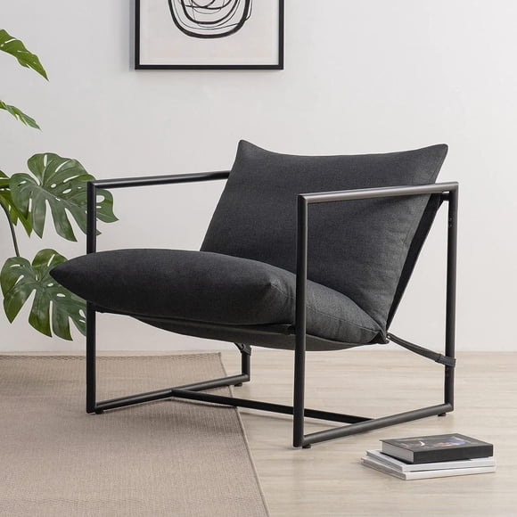 Zinus Aidan Modern Minimalist Metal Framed Accent Chair with Removable Foam Cushions, Dark Grey