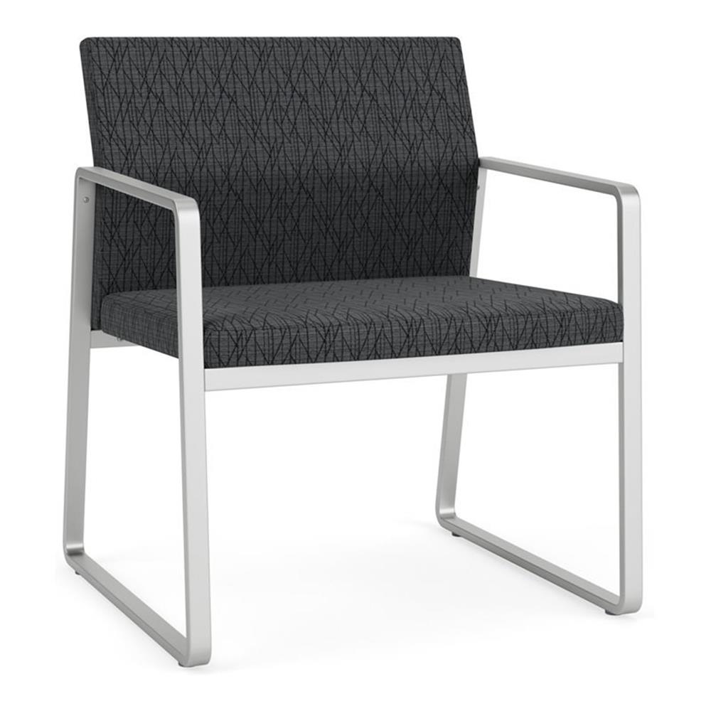Fauteuil d'Invité Surdimensionné Gansett pour Réception et Attente / Acier Argenté / Gris Foncé