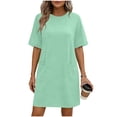 thumbnail image 1 of ShomPort Robe T-Shirt d'Été pour Femme Décontractée à Manches Courtes, Col Rond, Basique, Ample, Mini, avec Poches, 1 of 6