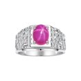 thumbnail image 1 of RYLOS Men's Rings Sterling Silver Designer Nugget Ring Oval 9X7MM Gemstone & Diamonds  Star Ruby July Birthstone Rings For Man Size 11, 1 of 7