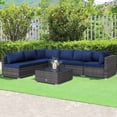 thumbnail image 4 of Gymax 7PCS Patio Rattan Sectional Sofa Set Outdoor Furniture Set w/ Navy Cushions, 4 of 10