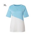 thumbnail image 4 of T-shirt pour Femme à Blocs de Couleur, Manches Courtes, Col Rond, Chemisier pour Femme, Bleu, TG, 4 of 6