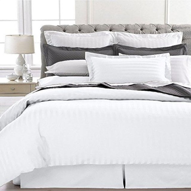 Ultra Soft 1800 Series 3 PC Striped Duvet Set (Full/Queen, White)