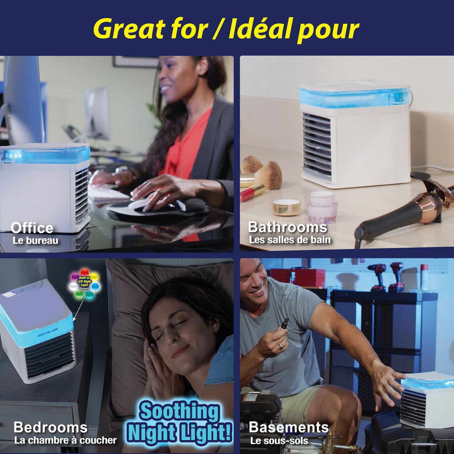Arctic Air Chill Max Personal Space Cooler – Portable Evaporative Air Cooler with Hydro-Chill Technology, 4-Speed Control, Adjustable LED Night Light