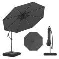 thumbnail image 1 of Gymax Parasol Suspendu Déporté Solaire de 10 Pi pour Patio avec 32 Lumières DEL, Gris, 1 of 10
