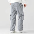 thumbnail image 4 of Lovzfmll Men's Solid Color Slit Hem Cargo Sweatpants, Elastic Drawstring Waist, Straight-Leg for Modern Style Gray, 3XL, 4 of 5