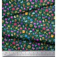 thumbnail image 2 of Soimoi Green Cotton Duck Fabric Insect,Sun & Cartoon Alphabets Text Print Sewing Fabric BTY 56 Inch Wide, 2 of 3