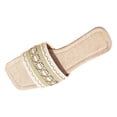 thumbnail image 1 of IUJSOY Womens Single Embroidery Band Slides Sandals Square Open Toe Slip on Summer Beach Flat Sandal, 1 of 9