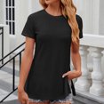 thumbnail image 4 of AherBiu Hauts d'Été Décontractés pour Femmes Manches Courtes Col Rond Fendu Œillet Trou Chemises de Plage Blouse, 4 of 4