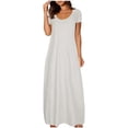 thumbnail image 1 of Fatuov Robe pour Femme Grande Taille à Col Rond, Robe Chemise d'Été pour la Plage à Manches Courtes, Robe Maxi Unie, Tailles TG, Gris, 1 of 4