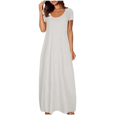Kaemgyyd Robes pour Femmes Grande Taille Décontractées Amples à Manches Courtes Fluides Longue Robe d'Été Unie à Encolure Dégagée Confortable Maxi T-Shirt Robes