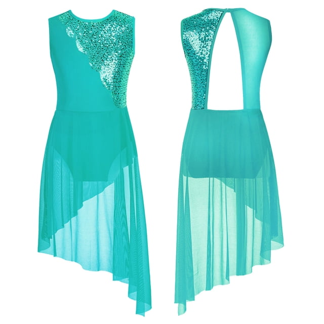 XUNZOO Robe de Danse Lyrique pour Filles Costume de Danse Ballet Jazz Latin Performance Camisole à Sequins Vert Menthe 6