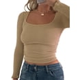 thumbnail image 1 of Fortune T-Shirt Basique pour Femmes à Encolure Dégagée, Manches Longues, Coupe Ajustée, Court, 1 of 9
