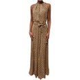 thumbnail image 1 of AMERTEER Robe Maxi Sans Manches à Pois pour Femmes, Ceinture, Fête, Banquet, 1 of 7