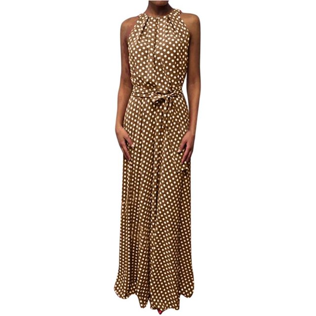 AMERTEER Robe Maxi Sans Manches à Pois pour Femmes, Ceinture, Fête, Banquet