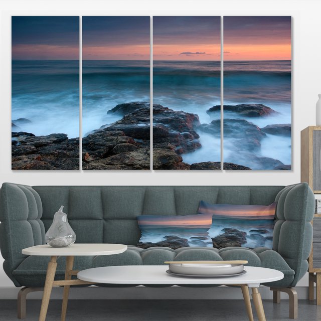 Plage Rocheuse et Vagues Blanches - Grande Impression sur Toile de Bord de Mer